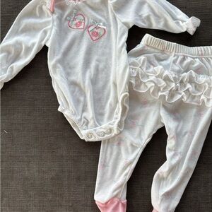 Vintage Carter's Baby Girl 2-Piece "Ruffle Butt" Set - Pink & White Hearts